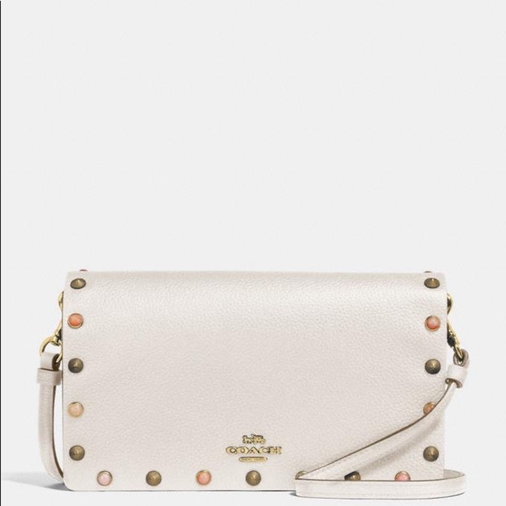 Coach Hayden Foldover Crossbody Clutch w/Rivets 66613 Chalk NWT